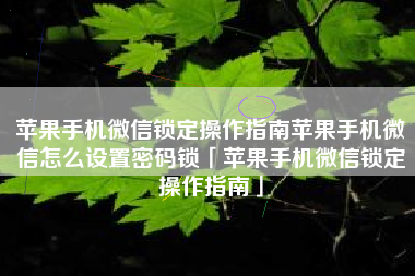 苹果手机微信锁定操作指南苹果手机微信怎么设置密码锁「苹果手机微信锁定操作指南」